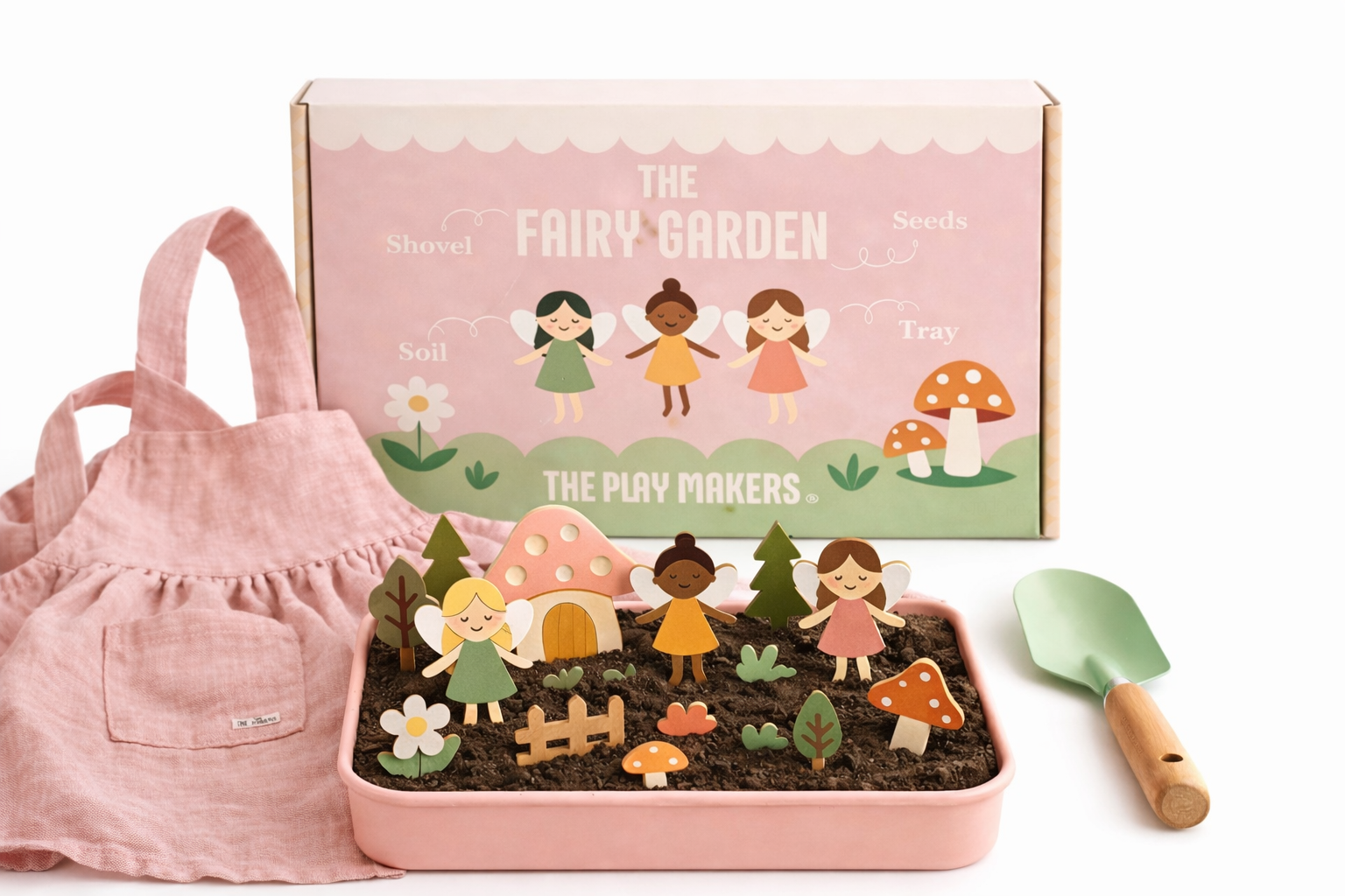 Fairy Garden Starter Kit (Apron,Tray, Shovel, Fairies, Soil & Seeds) The Playmakers Co.