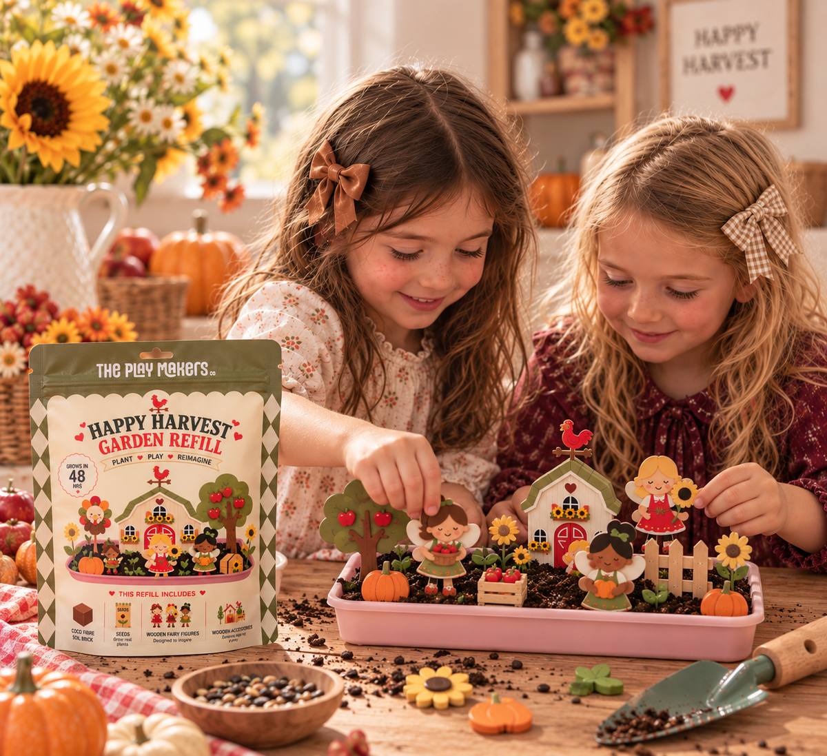 Happy Harvest Fairy Garden Refill (Fairies, Soil & Seeds) The Playmakers Co.