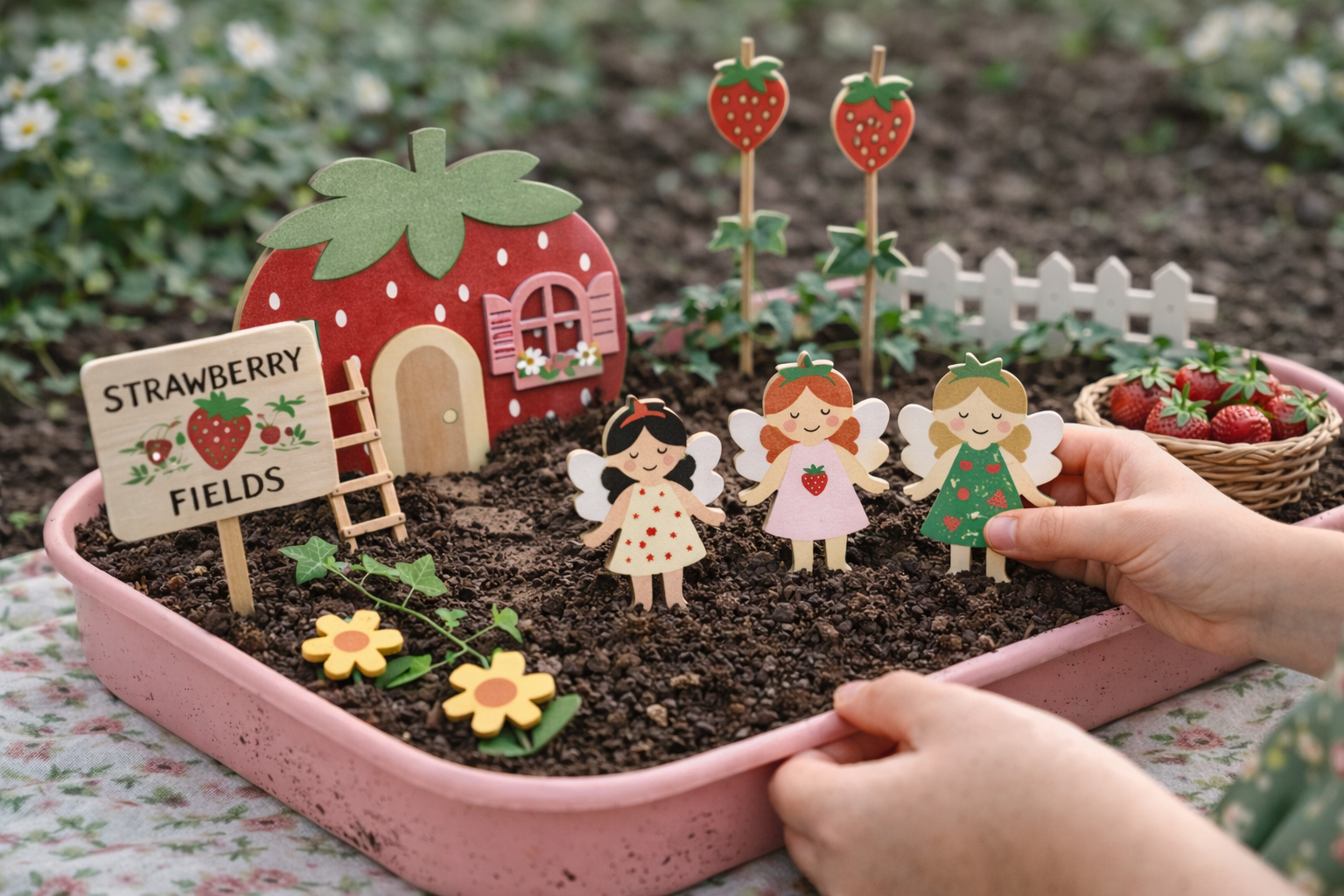 fairy garden seed kit Fairy Gardening Kit for kids | Sensory Play set with Apron,Tray, Shovel, Fairies, Soil & Seeds | The Playmakers Co